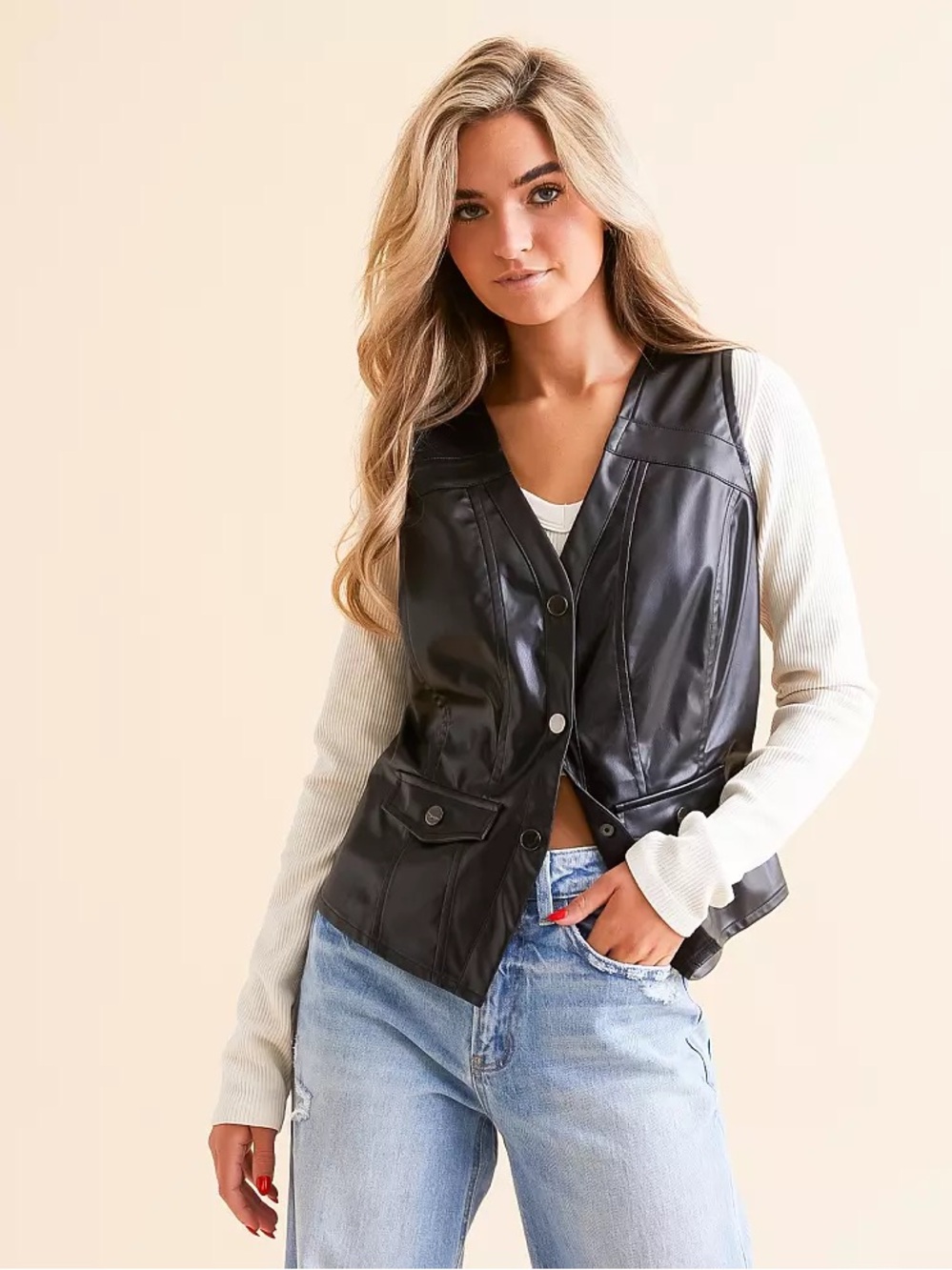 NWT Willow & root Black Faux Leather Sleeveless Vest - L